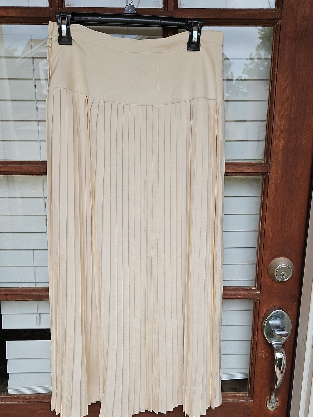 Sèmplice Vintage 100% Silk Pleated Cream Women's Skirt - Classic Midi Style - Picture 2 of 5